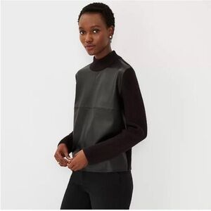Ann Taylor Black Leather Panel Turtleneck Sweater